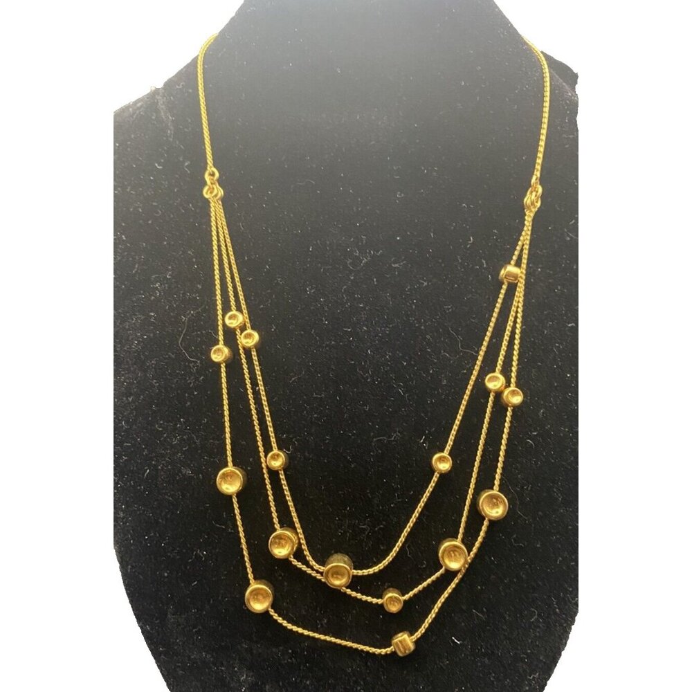 Vintage Signed Monet Necklace Gold Tone Triple Strand Beading Extender Sister